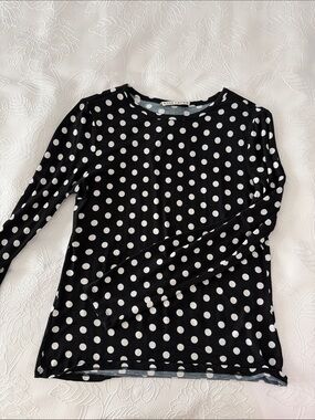 Alice + Olivia Black and White Polka Dot Long Sleeve Tee